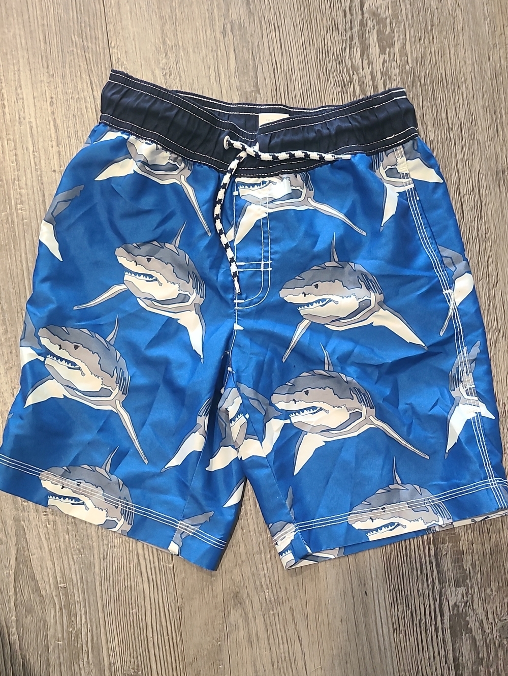 Gymboree Grest White Shark Print Swim Trunks Size Medium 7/8